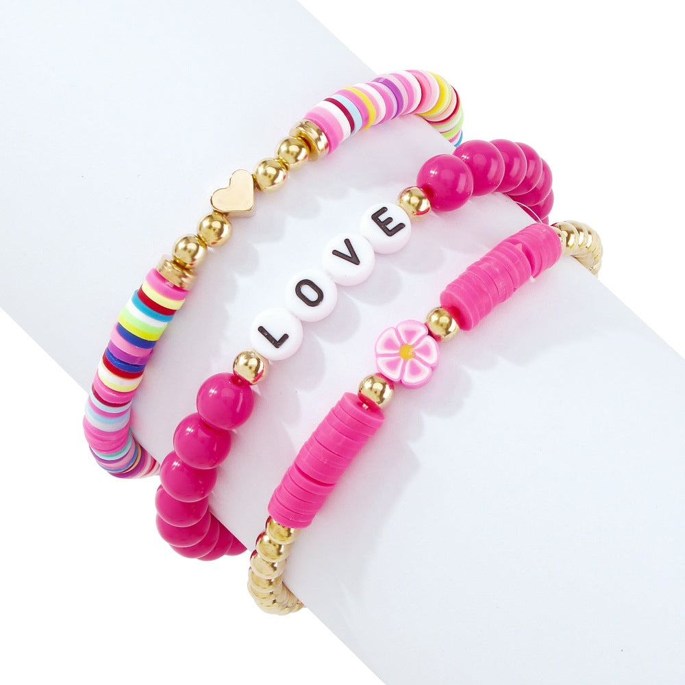 Wholesale Stacked Alphabet Flowers Rice Beads Colored Geometric Bracelet